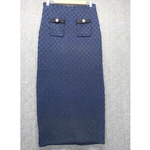 SELF PORTRAIT Navy Weave Knit Midi Skirt Size Medium